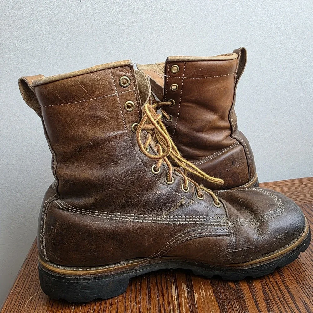 Leather‎ Square Toe Lace Up Land Rover Brown Boots Size 9.5 E Gorp Grunge Thrash